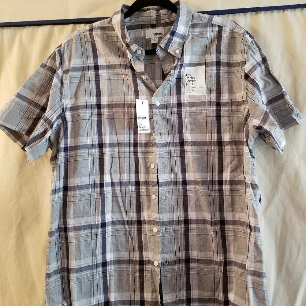 Men's short sleeve  plaid button down shirt